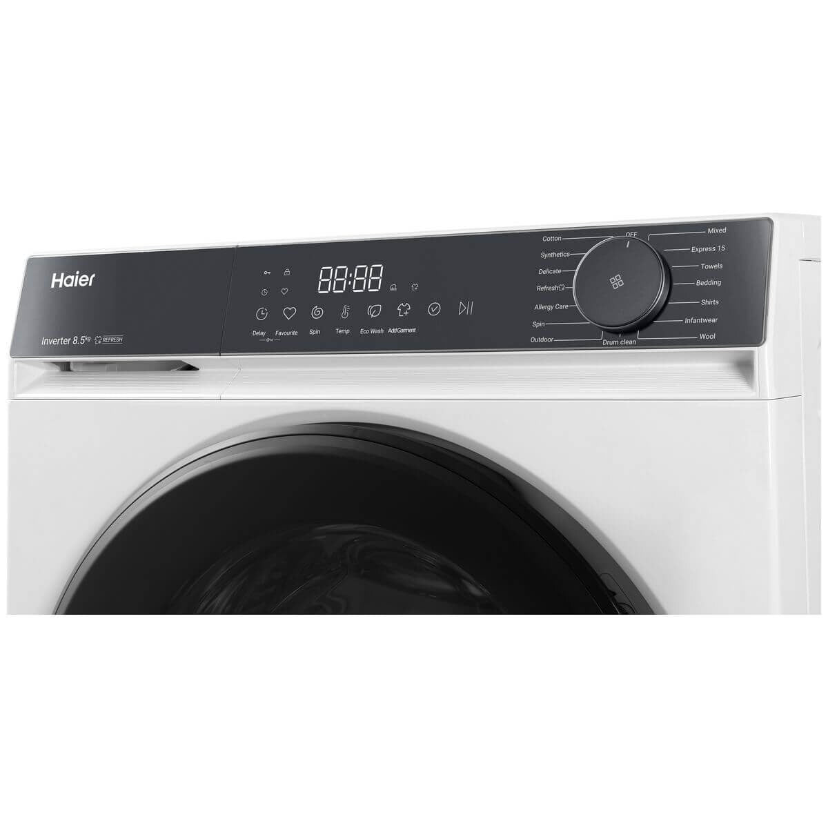 Haier 8.5kg Front Loader - White, Express 15 Cycle, Steam Refresh, 5 Star Energy - HWF85KW1