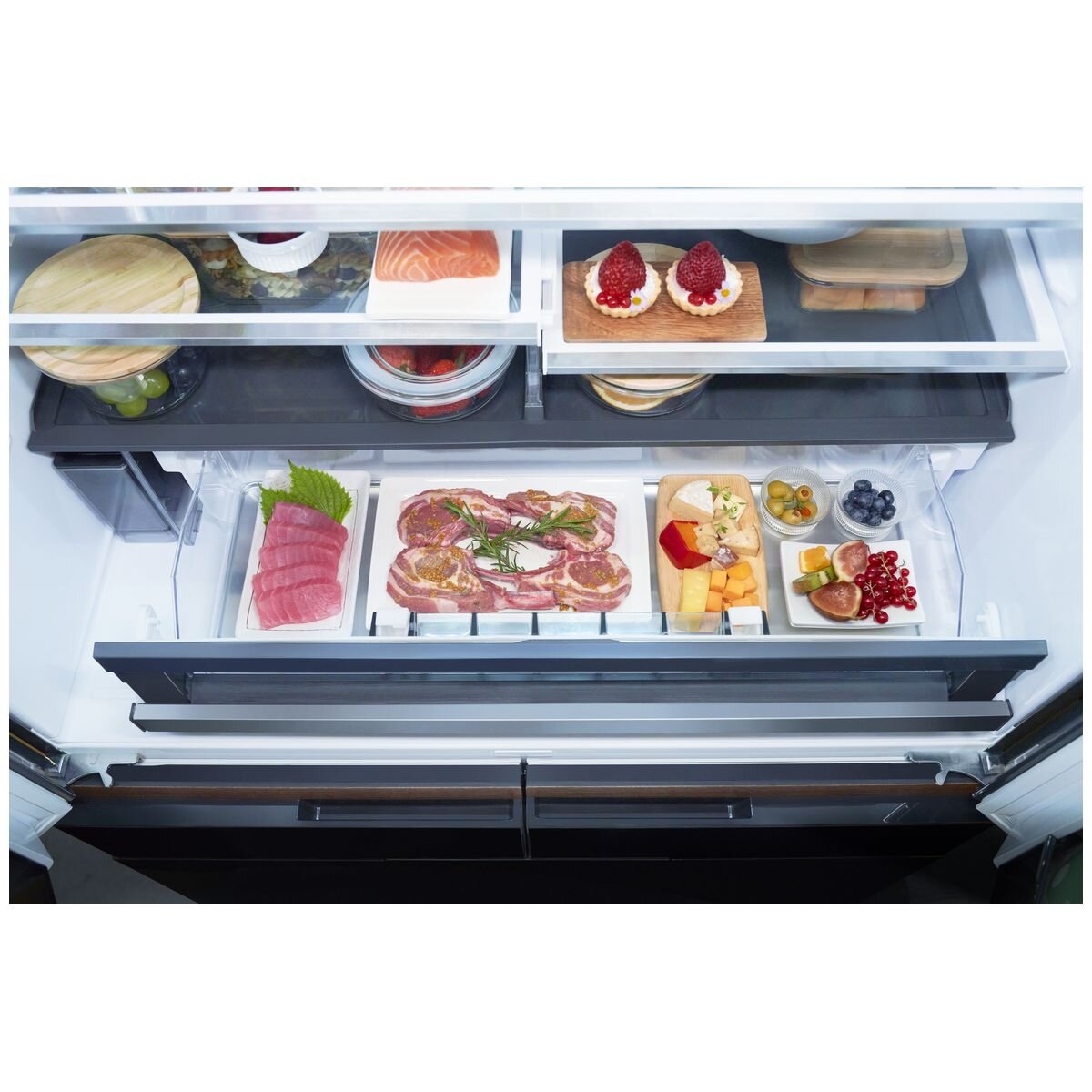 Hitachi 670L French Door Fridge - White Glass, Vacuum Compartment, Made in Japan - R-GW670TAXW