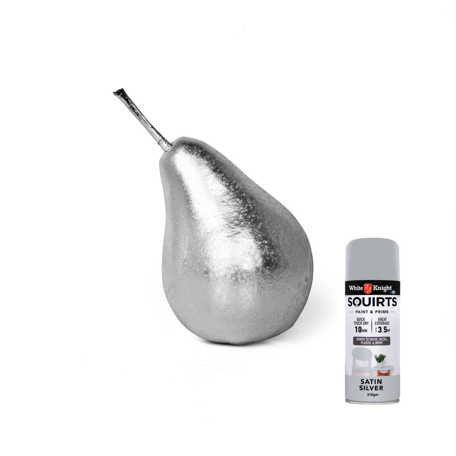 White Knight Squirts 310g Silver Satin Spray Paint - Indoor/Outdoor