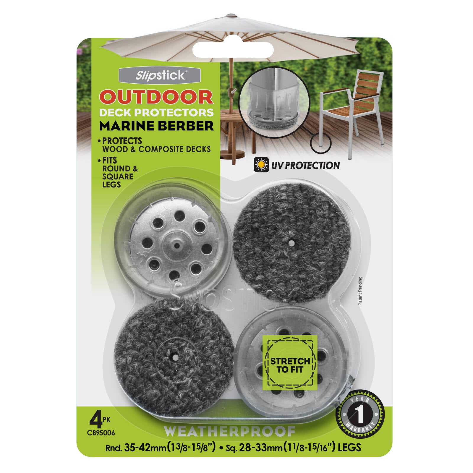 Slipstick M6 35-42mm Clear Sleeve Outdoor Berber Furniture Floor Protector 4 Pack