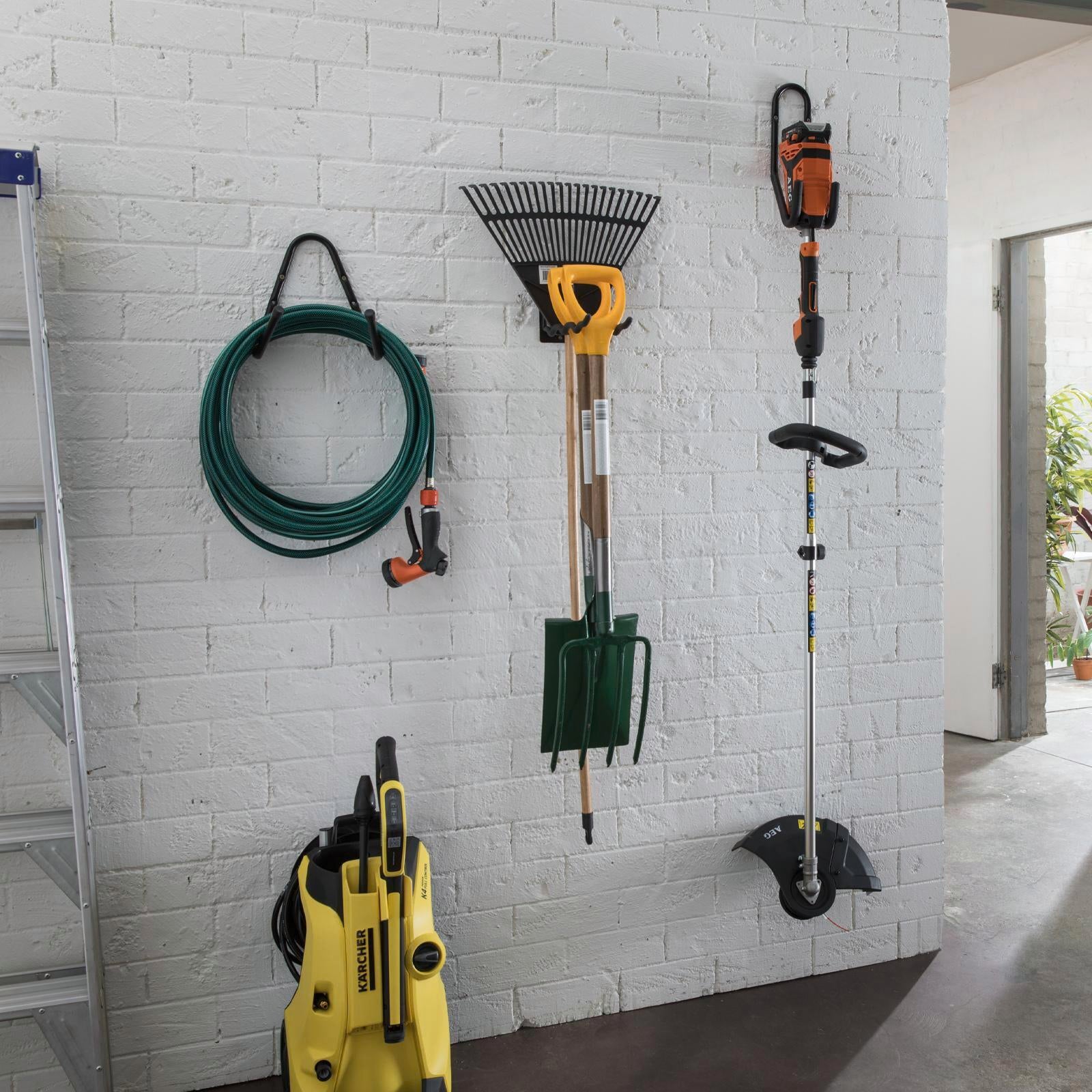 Pinnacle Large Tool Holder - Gloss Black Steel & PVC Wall Mount for Long Handled Tools