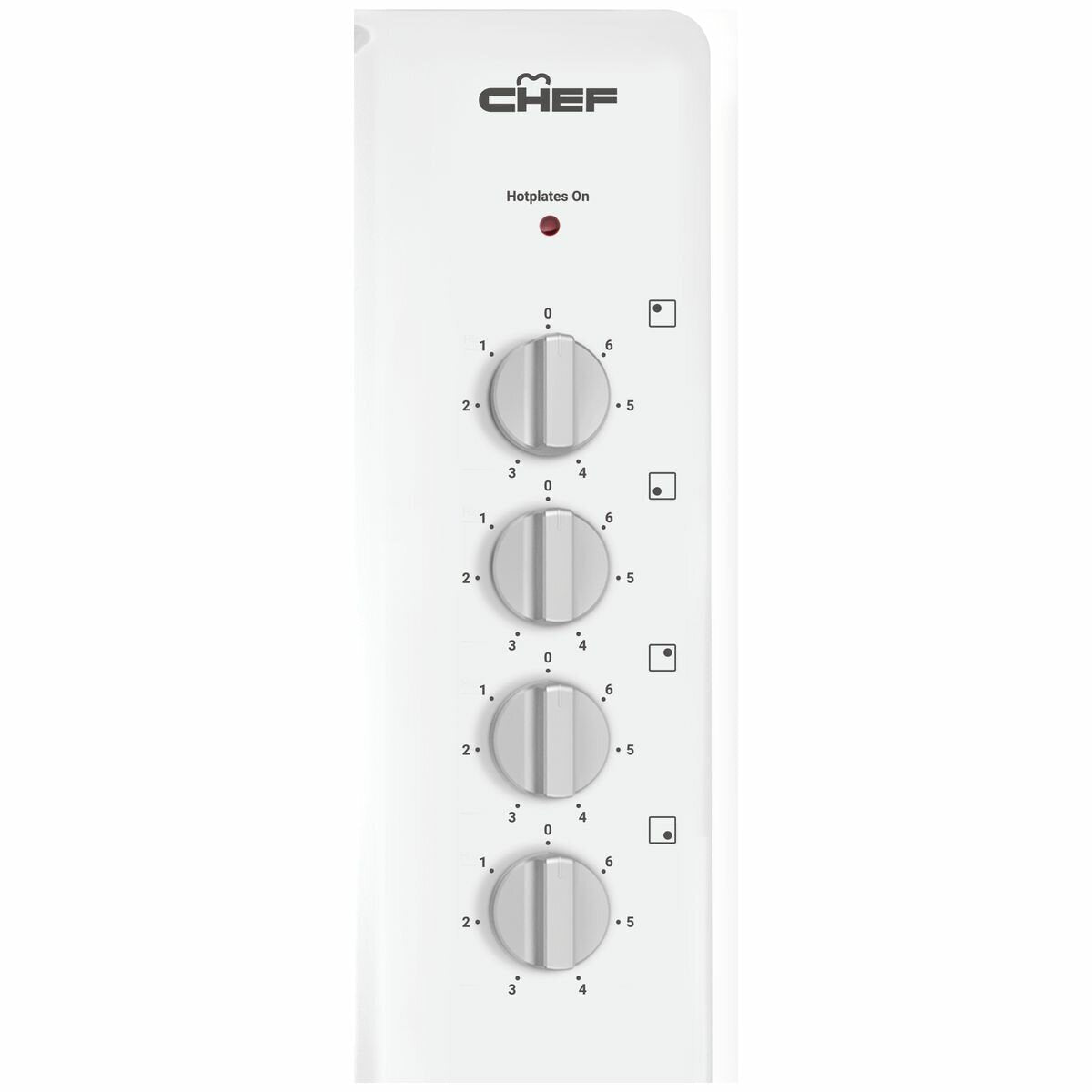 Chef 90cm electric cooktop - 4 solid hotplates, white enamel finish, side controls - CHS942WB