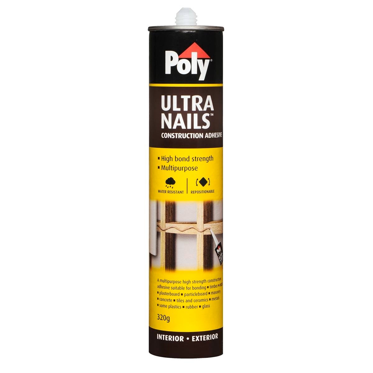 Poly Ultra Nails Construction Adhesive 320g Light Brown - High-Bond Polymer for Building Materials