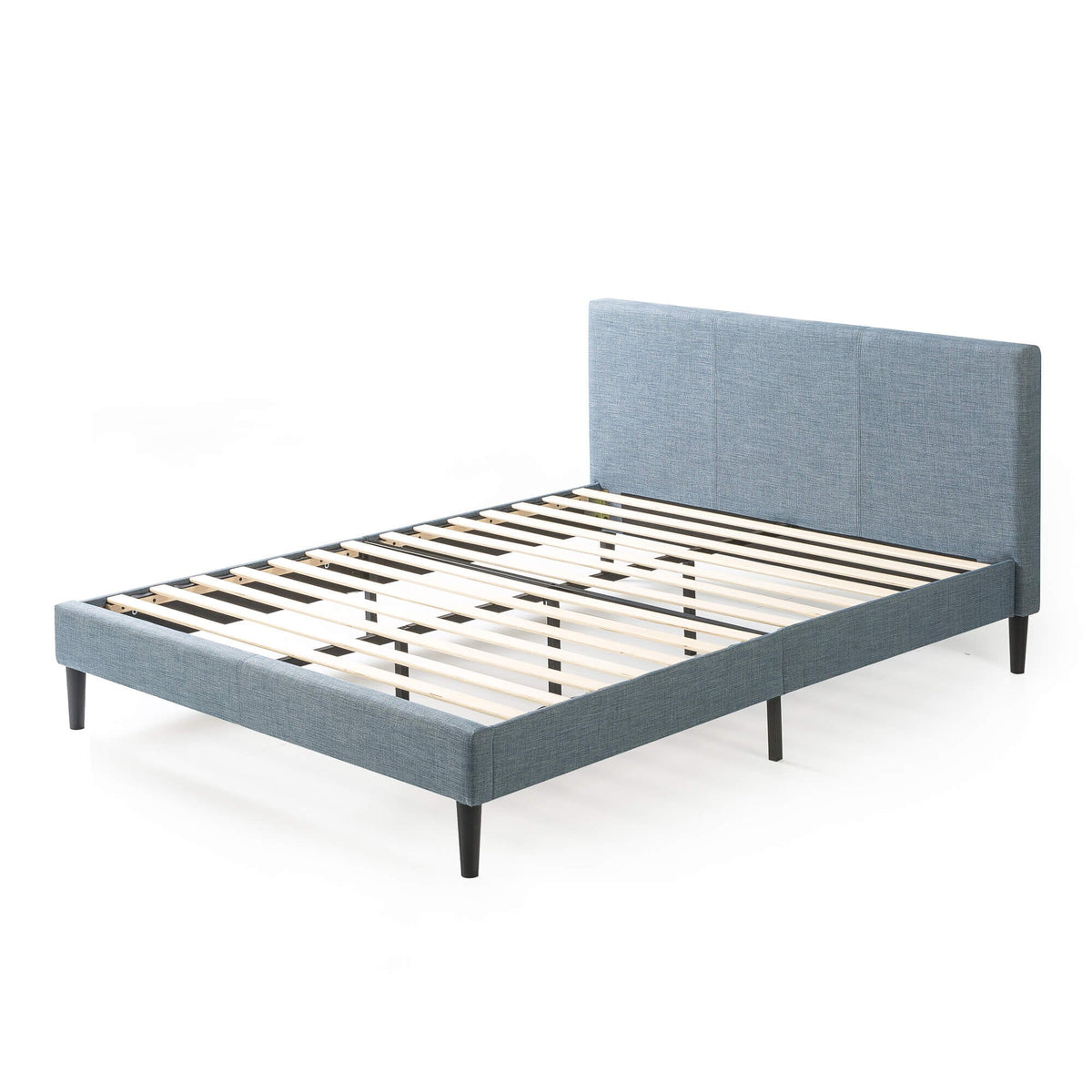 Zinus Liam queen upholstered bed base - light blue fabric with cushioned headboard - AU-FPPPLB-12Q