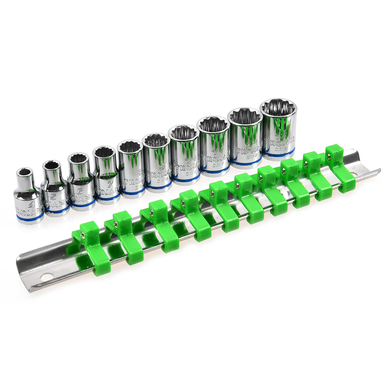 Trojan 10 Piece Socket Rail Set 1/4" Drive