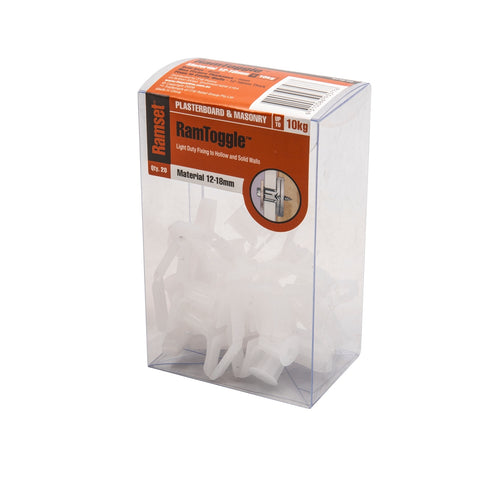 Ramset RamToggle 8 x 16mm Plasterboard Cavity Anchor 20 Pack - White Nylon Body