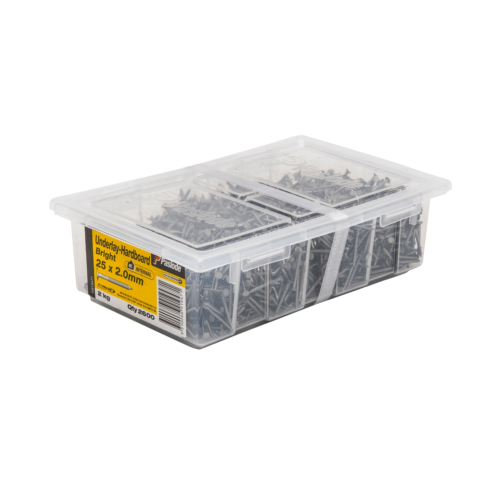 Paslode Hardboard Underlay Nails 25 x 2.0mm Bright Steel 2kg 2600 Pack