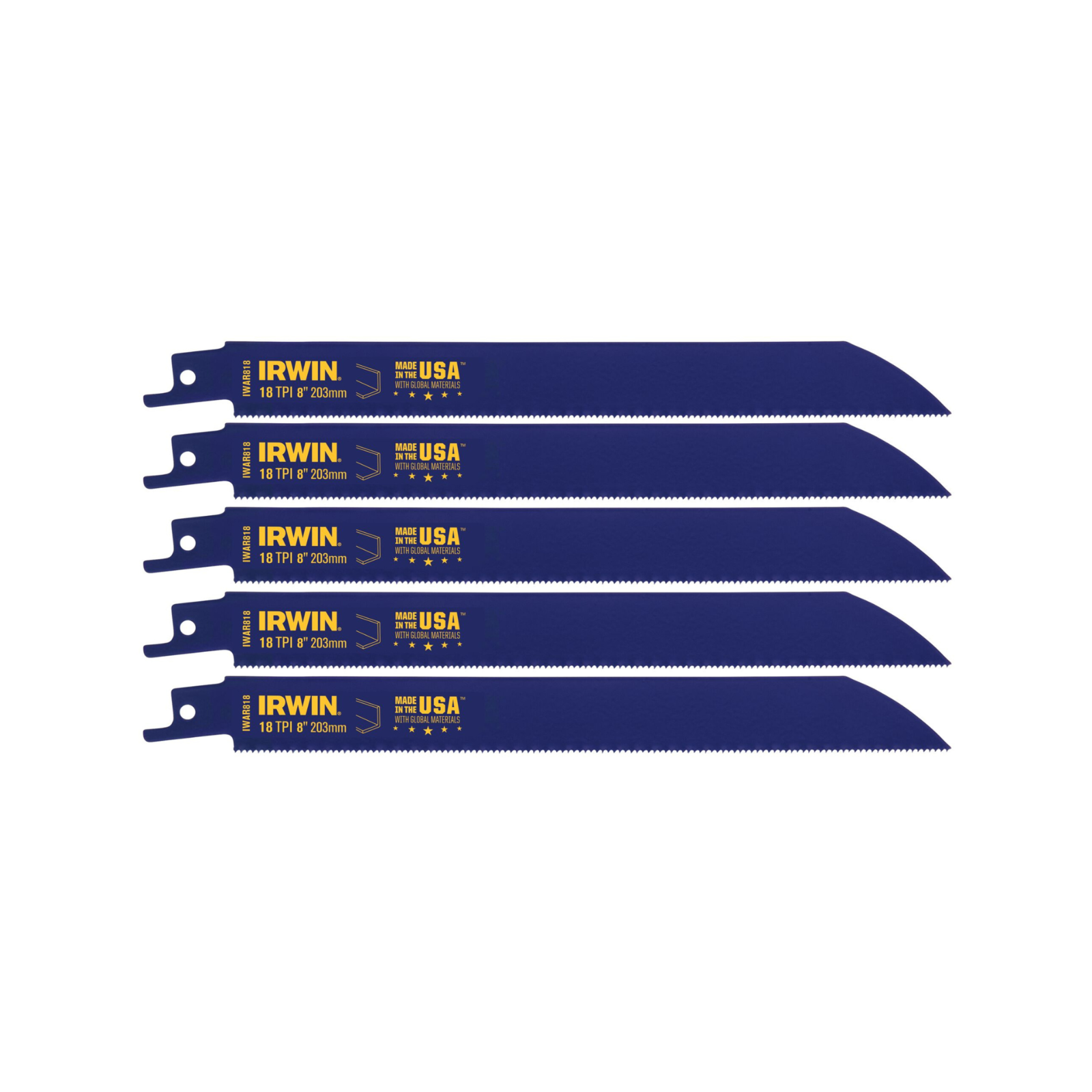 Irwin 8in 18TPI Bi-Metal Medium Metal Cutting Reciprocating Saw Blade 5 Pack