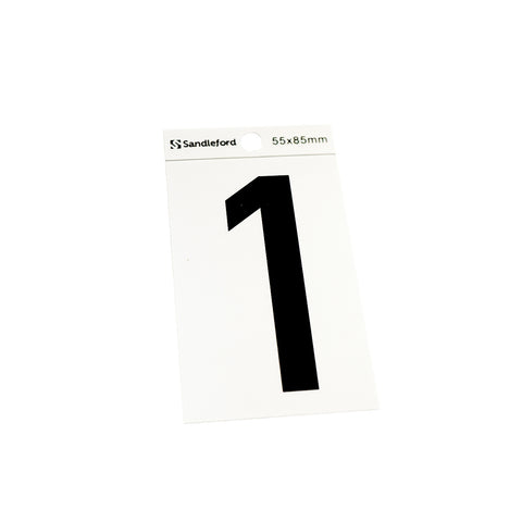 Sandleford 85mm Silver/Black Self Adhesive House Number 1 Polycarbonate Gloss Silver