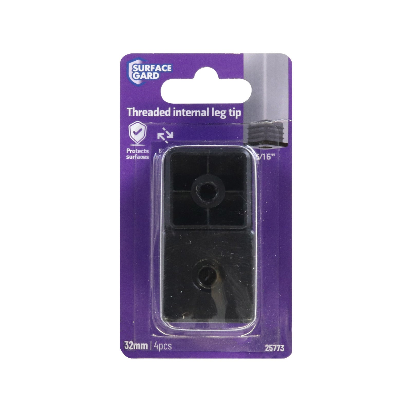 Surface Gard 32mm Black Square Internal 5/16" Threaded Plastic End Closure - 4 Pack