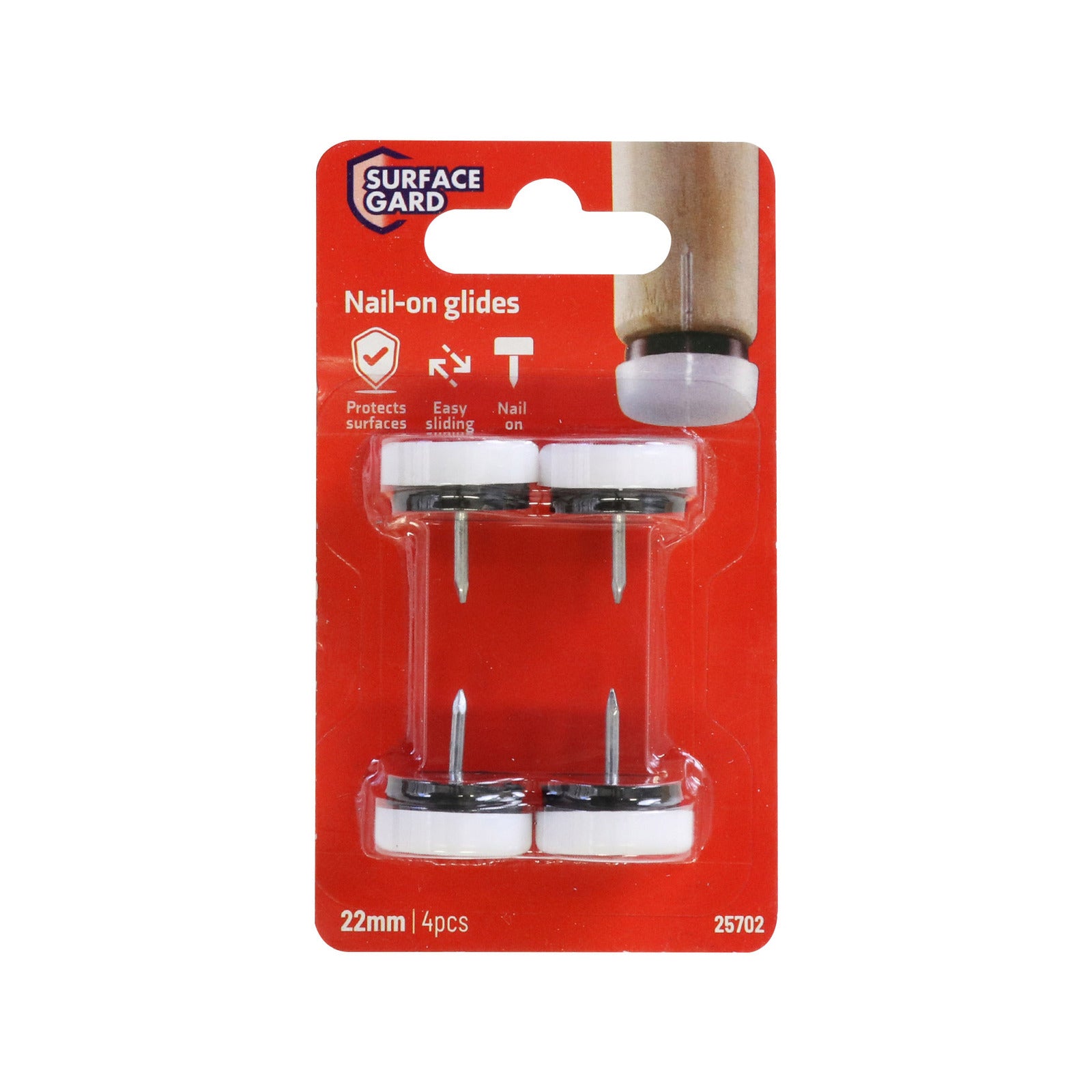 Surface Gard 22mm White Round Plastic Cushioned Nail-On Furniture Glide - 4 Pack