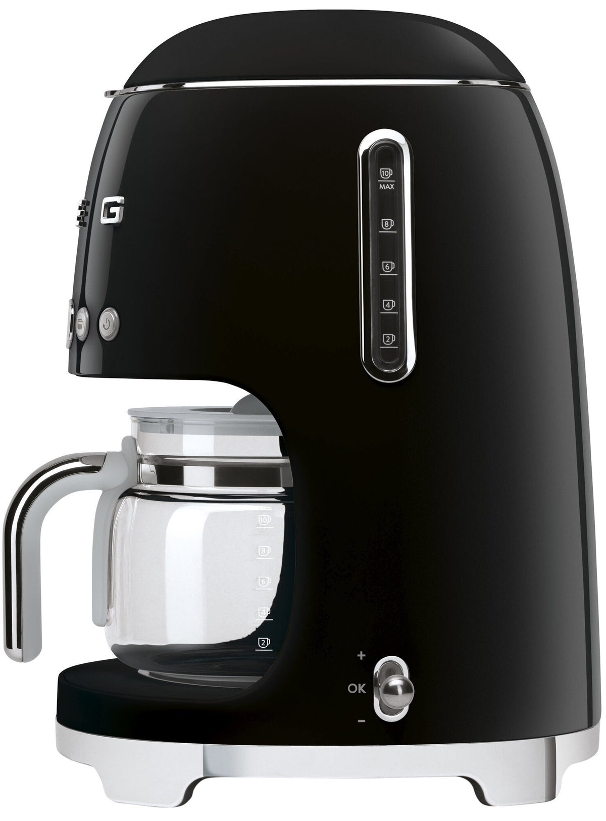 Smeg 50s Retro Style Drip Filter Coffee Machine - Black, 10 Cup, LED Display, Timer - DCF02BLAU