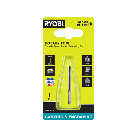 Ryobi 3.2mm Spear-Shaped Engraving Burr for Rotary Tools - Universal Shank