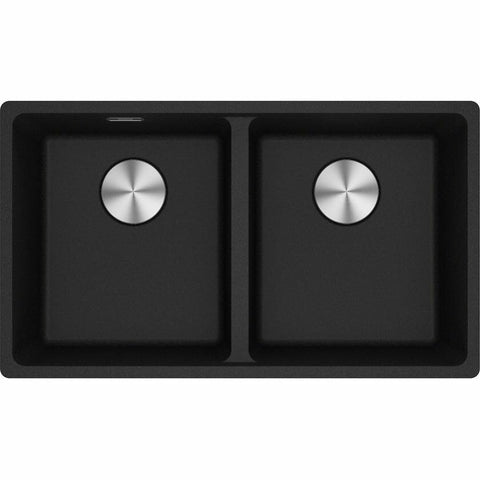 Franke Maris double bowl topmount granite sink - Onyx, hidden overflow - MRG620-3535ONB