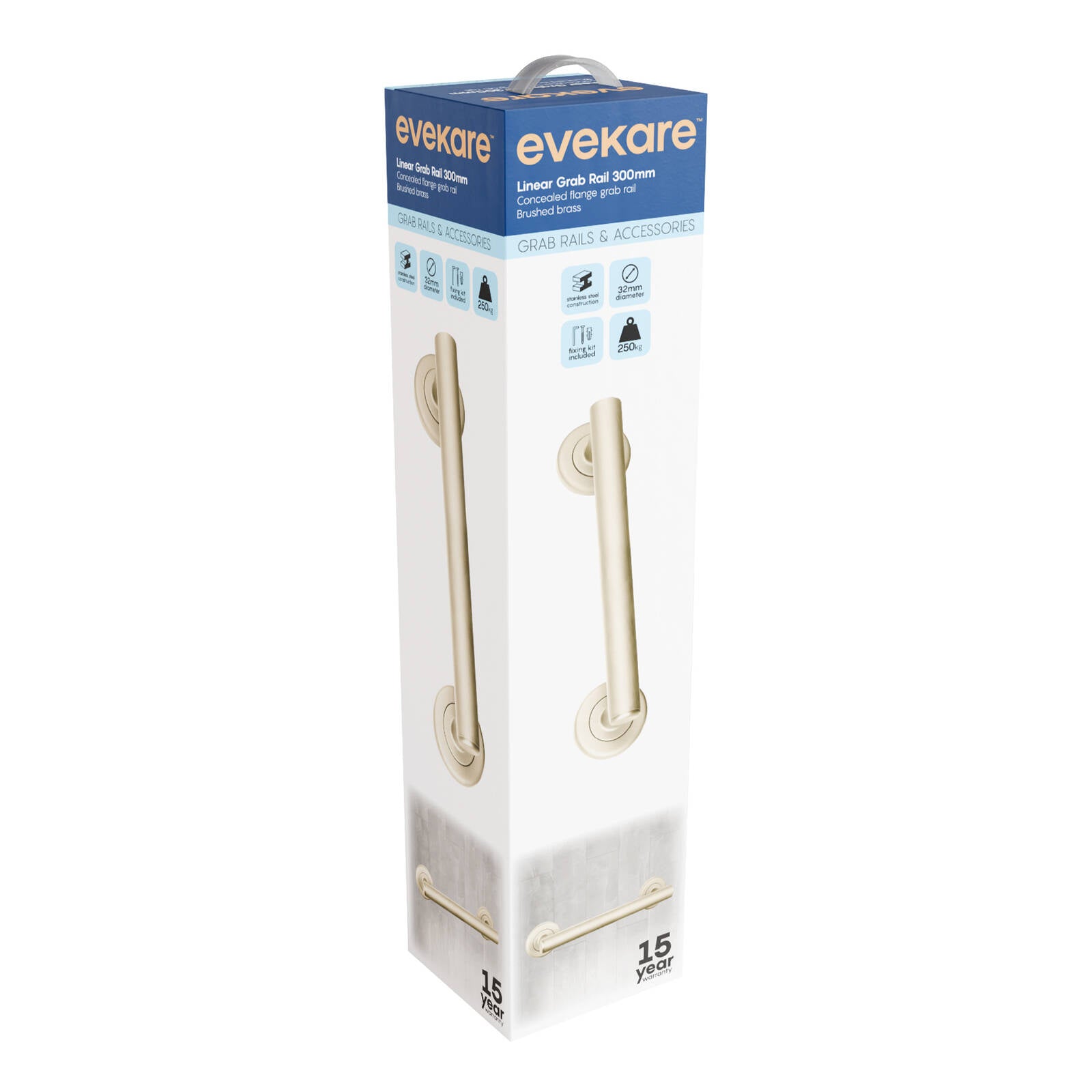 Evekare 300mm Brushed Brass Linear Grab Rail with Concealed Flange