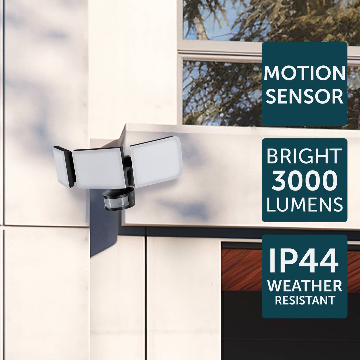 Brilliant Fortress Black LED Triple Security Light 45W Motion Sensor Outdoor 22593/06