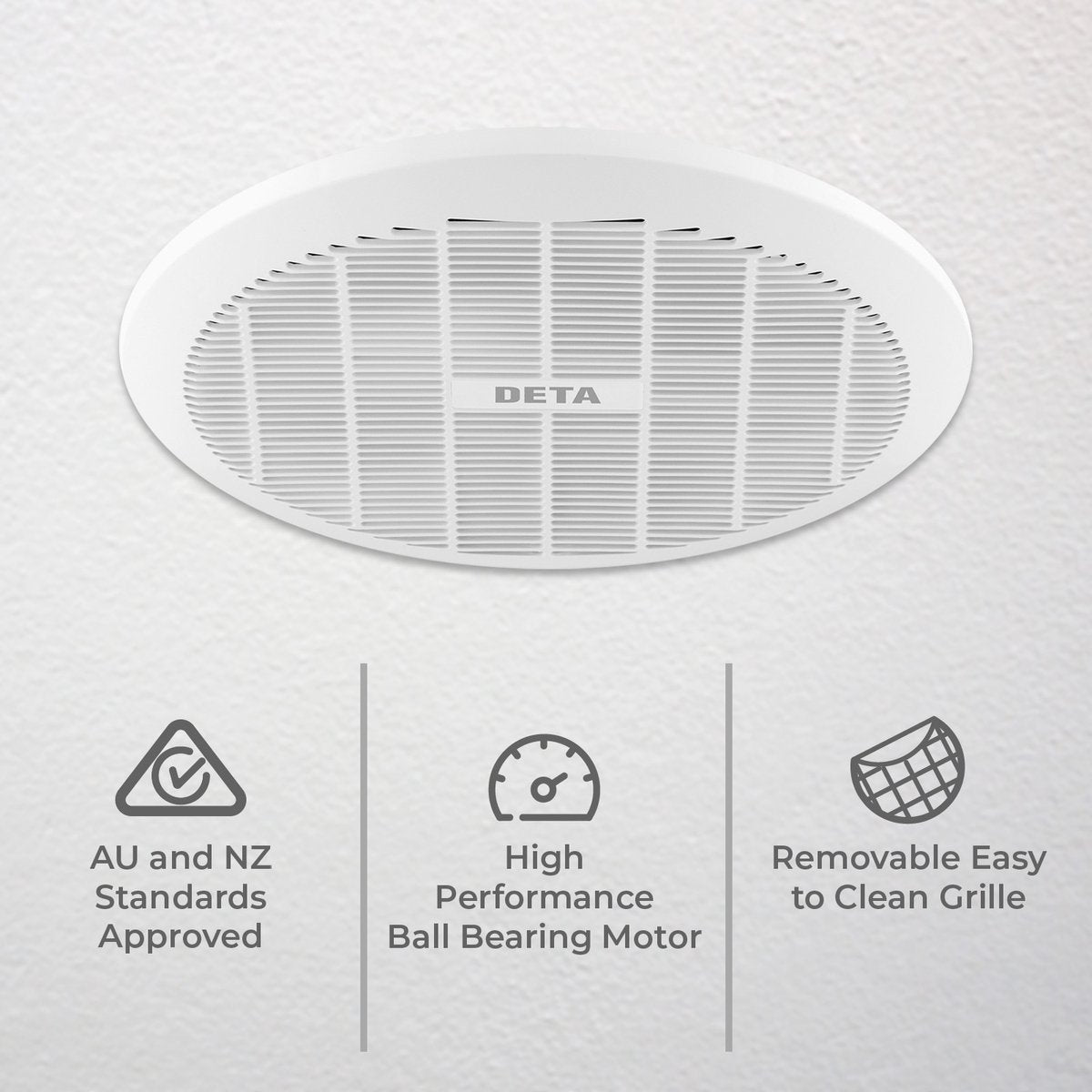 DETA 250mm White Ball Bearing Ceiling Exhaust Fan - 430m3/hr, 38W, DEX250