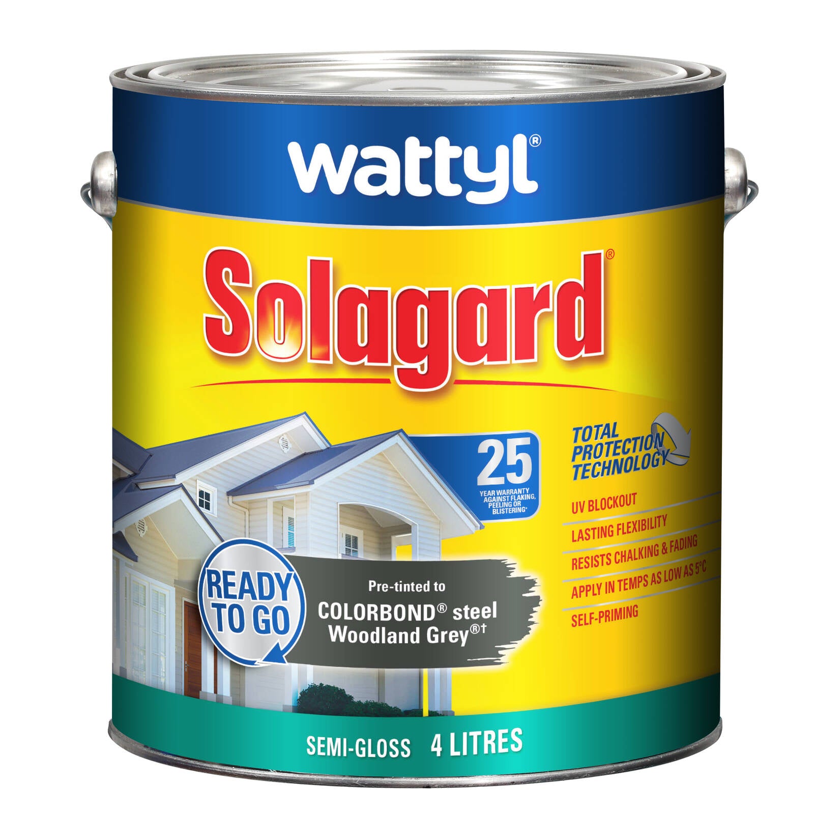 Wattyl Solagard 4L Woodland Grey Semi-Gloss Pre-Tinted Exterior Paint