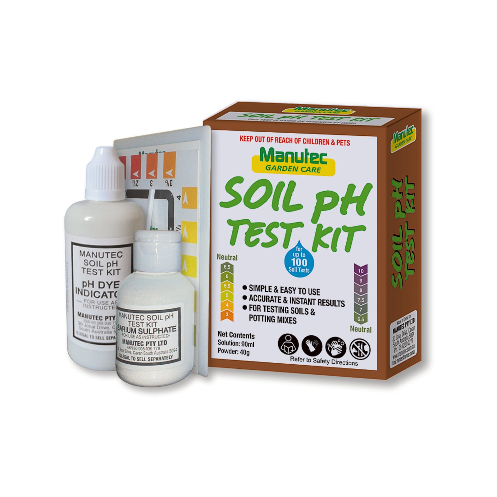 Manutec Soil pH Test Kit - Indicator Liquid & Barium Powder for Garden Soil