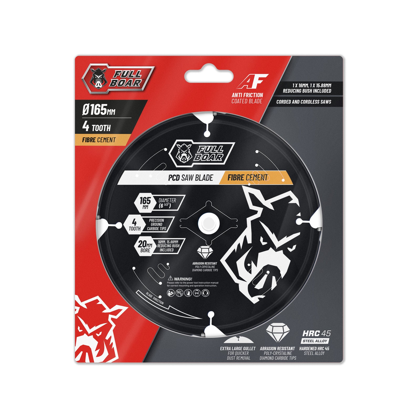 Full Boar 165mm 4T PCD Fibre Cement Circular Saw Blade, 20mm Bore