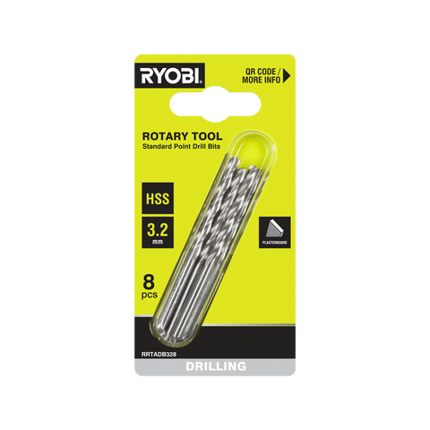 Ryobi Rotary Tool Drill Bit Set - 8 Piece - 3.2mm - Precision Drilling - SuperSaverAU - view 1