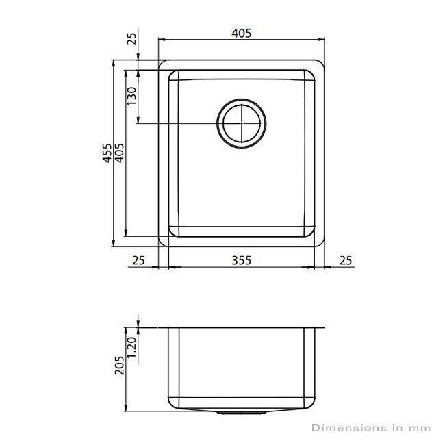 Oliveri Sonetto Single Bowl Sink - Topmount or Undermount, Brushed Stainless Steel, 405mm Wide - SN30TU
