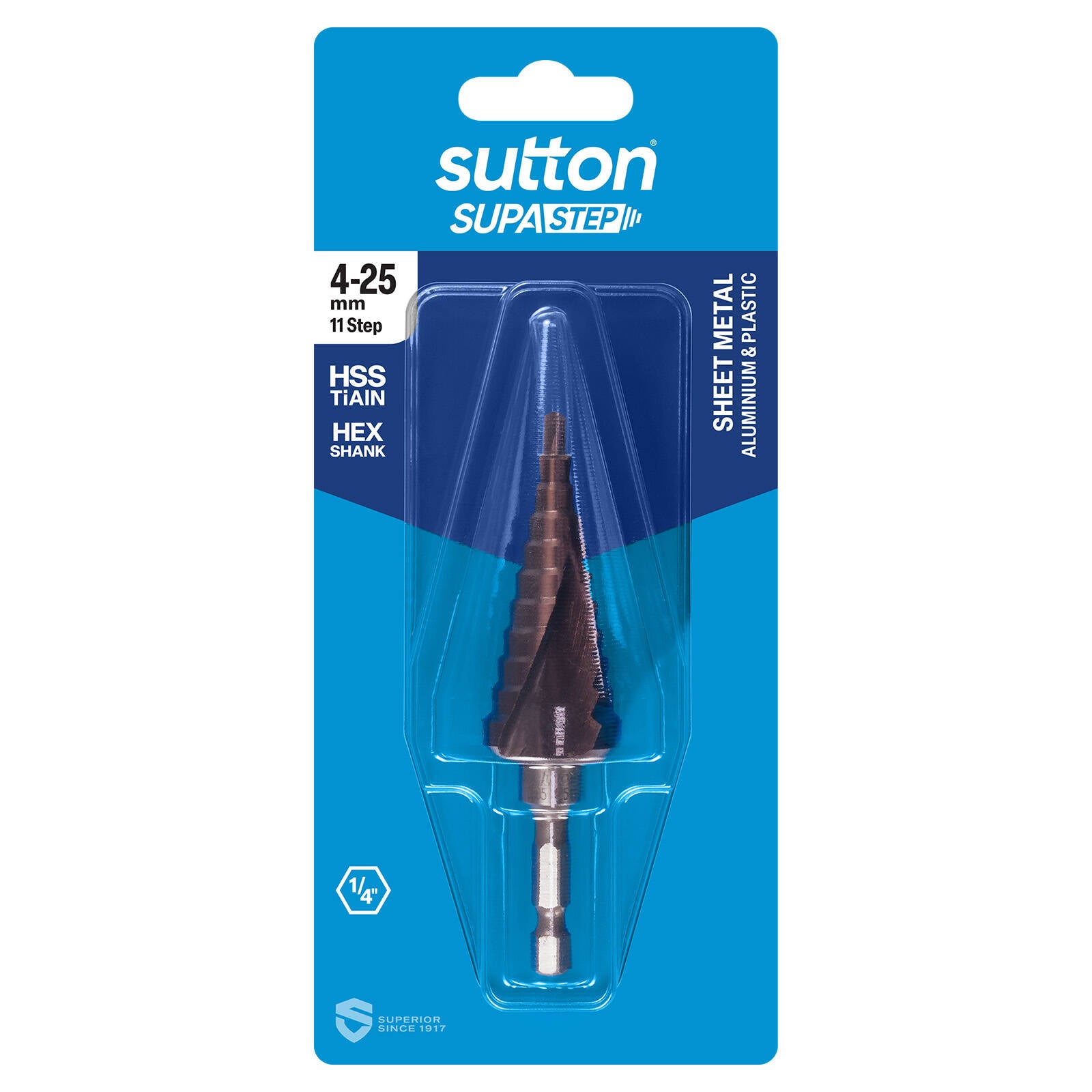 Sutton Tools 4-25mm HSS-TiAlN Supa Step Drill, 11 Steps, Spiral Flute