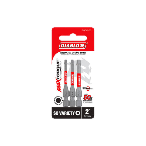 Diablo Square Drive 2" Assorted Power Screwdriver Bit 3 Pack