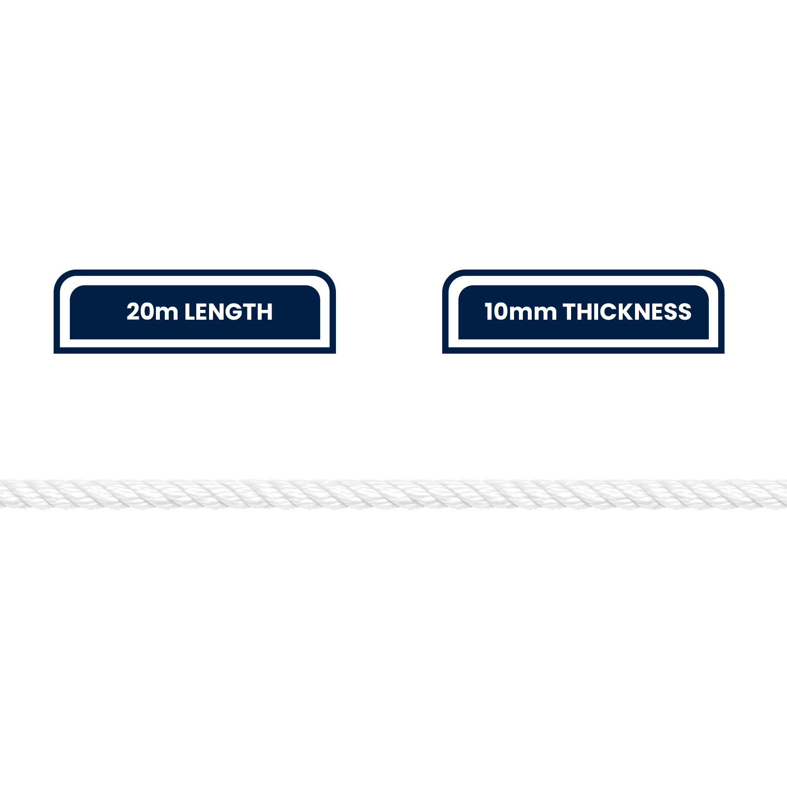 Grunt Super Silver 10mm x 20m Rope, White Twisted Polypropylene, Floats, 1300kg Break Strength