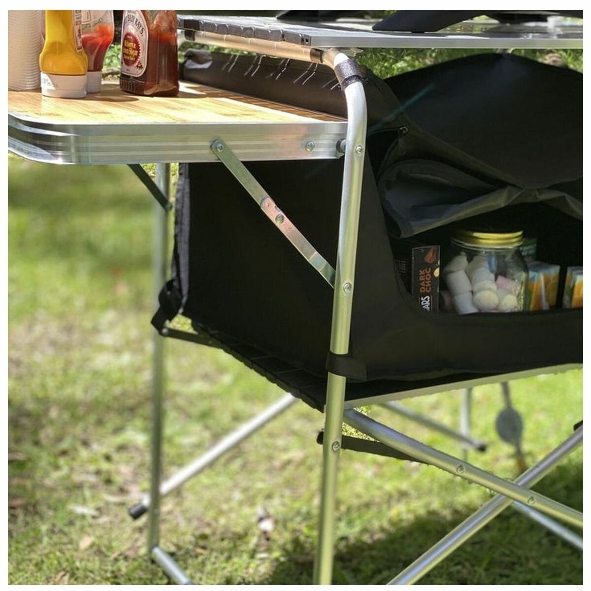 BlackWolf camp kitchen - bamboo work tops, aluminium frame, breeze blocker, zip cupboard - 32S001511571000
