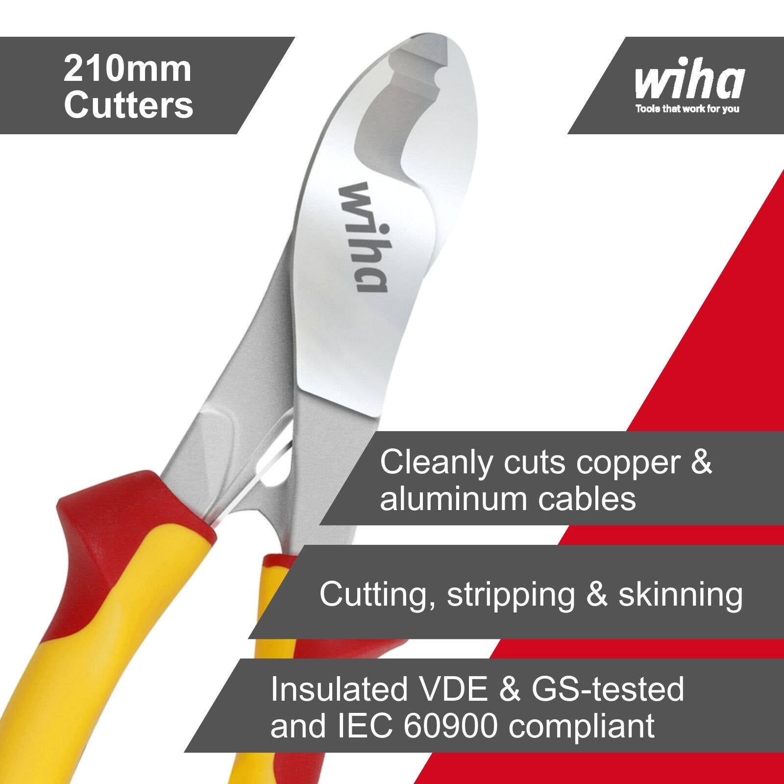 Wiha 1000V 210mm Insulated VDE Cable Cutter - C70 Steel