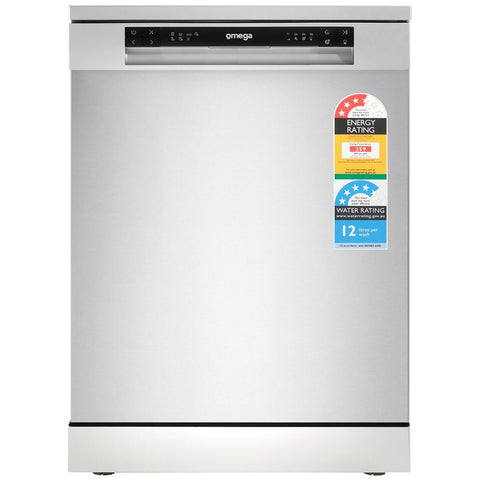 Omega 60cm 14 Place Freestanding Dishwasher - Stainless Steel - Third Cutlery Drawer - Delay Start - ODWF6014X