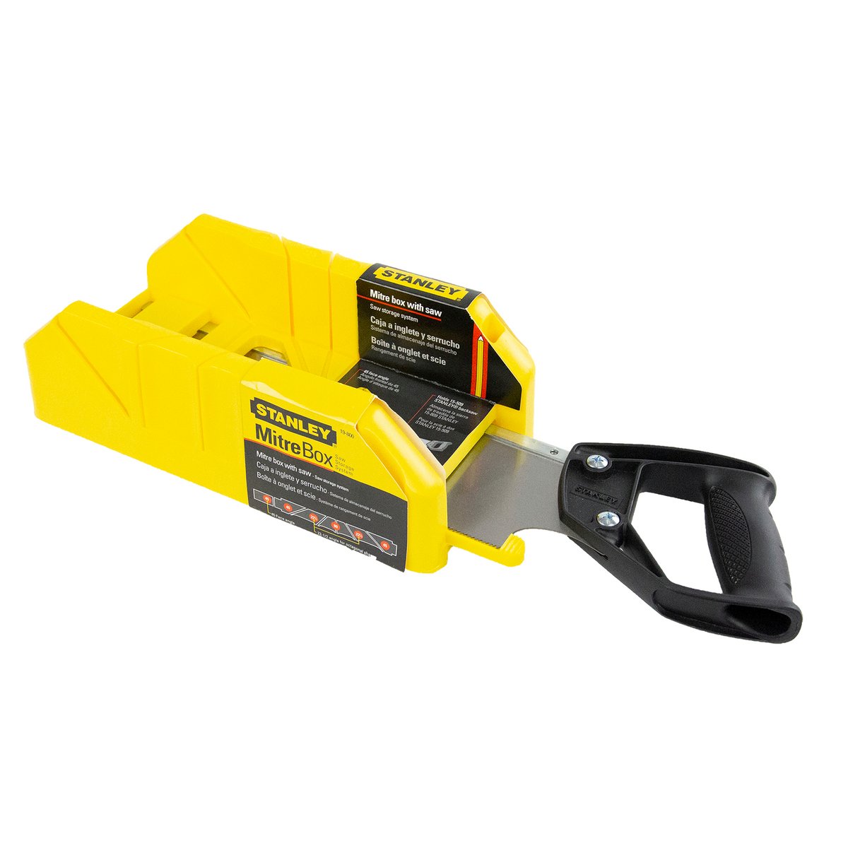 Stanley 12" 305mm Mitre Box with Back Saw, Yellow, 90°/45°/22.5° Cuts