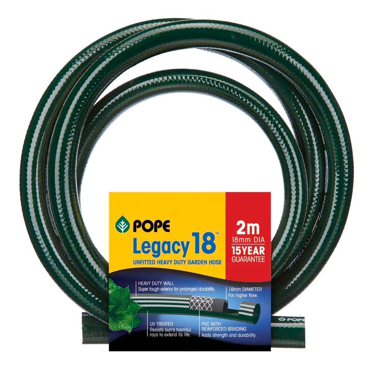 Pope 18mm x 2m Legacy18 Green PVC Unfitted Garden Hose UV Resistant Outdoor
