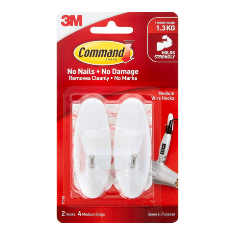 Command Medium White Adhesive Wire Hooks, Damage-Free - 2 Pack