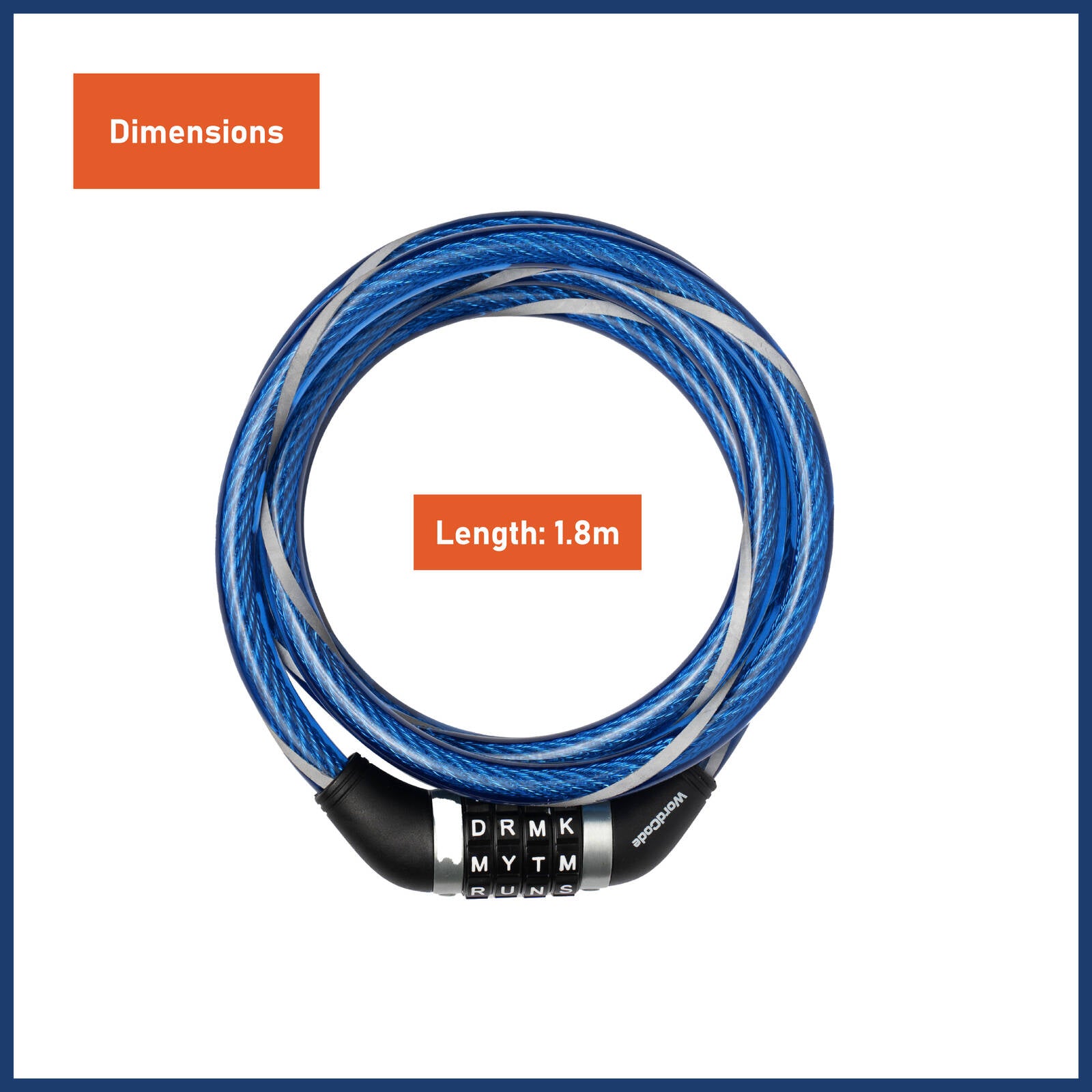 Wordcode 12mm x 1.8m Steel Reflective Cable Lock