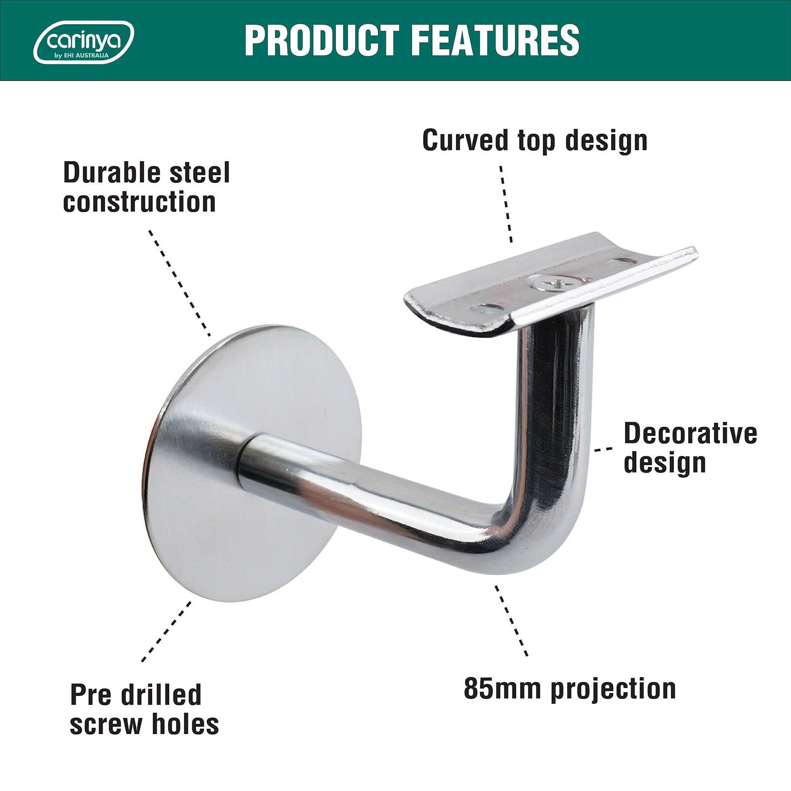 Carinya Chrome Plated Steel Curved Top Angle Handrail Bracket