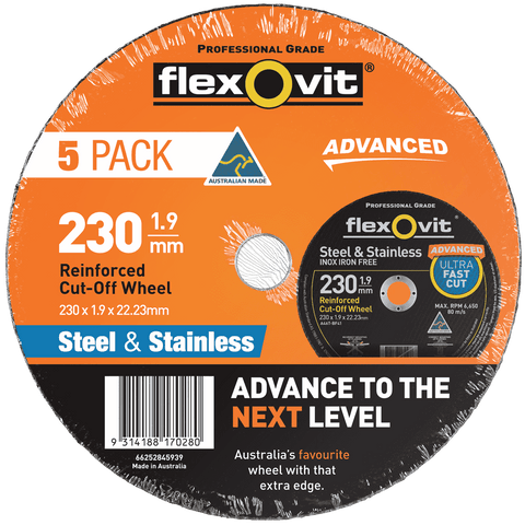Flexovit 230 x 1.9 x 22.23mm Black Metal Cut Off Wheel - 5 Pack