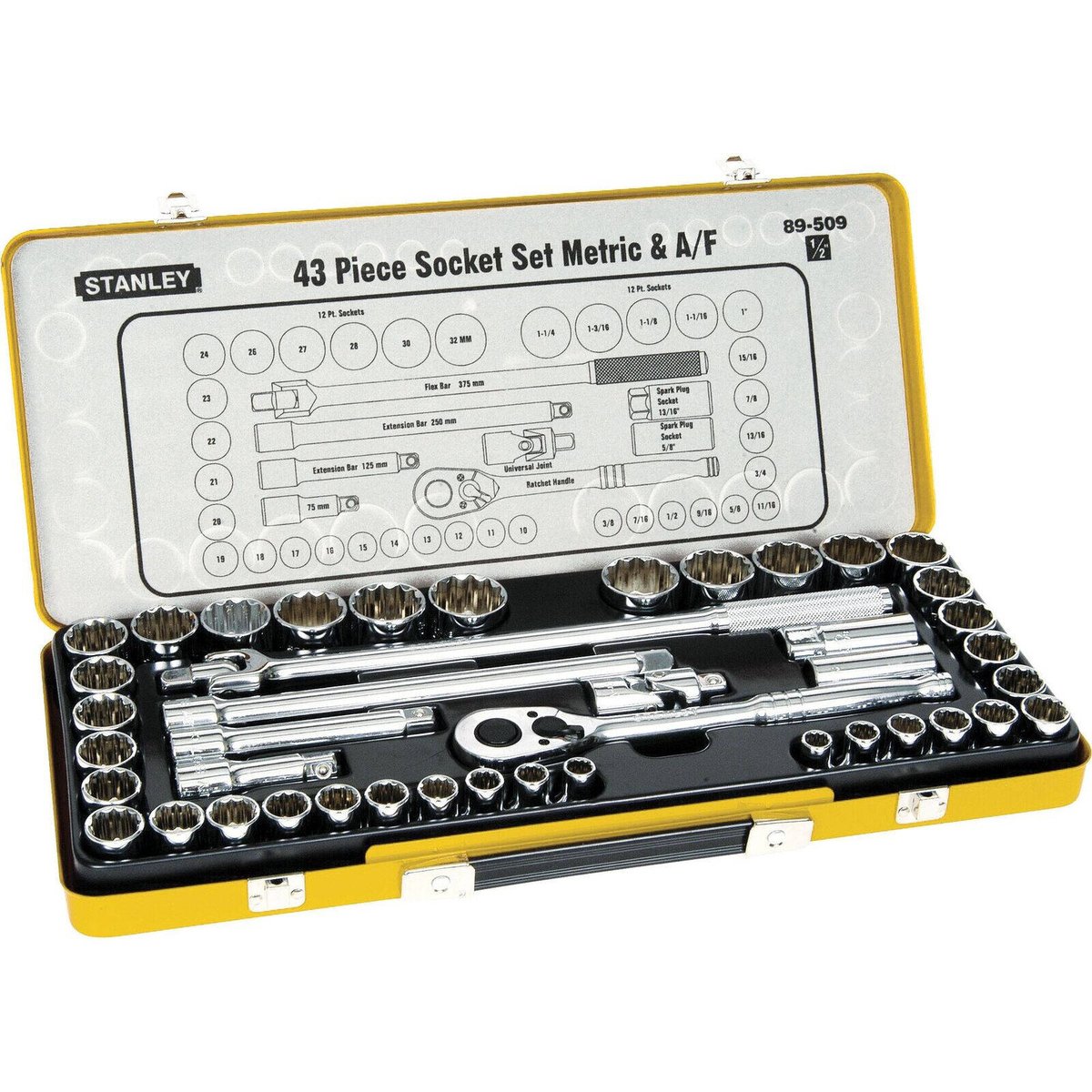 Stanley 43 Piece Socket Set - 1/2 Drive Metric & Imperial - Chrome Vanadium - SuperSaverAU - view 1