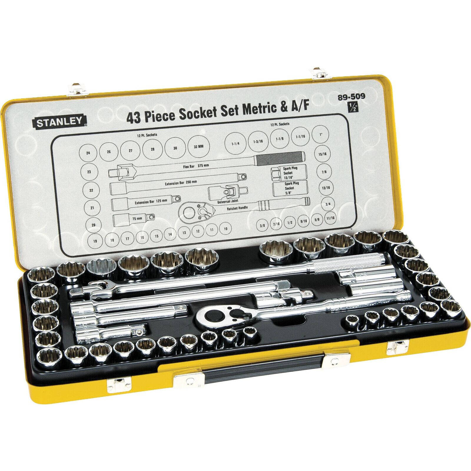 Stanley 43 Piece 1/2" Drive Metric & Imperial Socket Set with Case