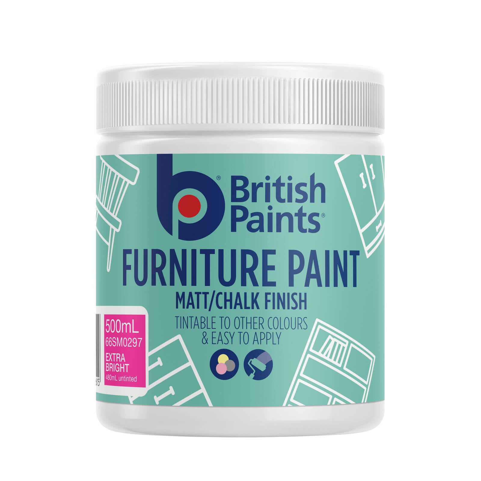 British Paints Furniture Paint Extra Bright Base 500ml Matt Chalk Finish