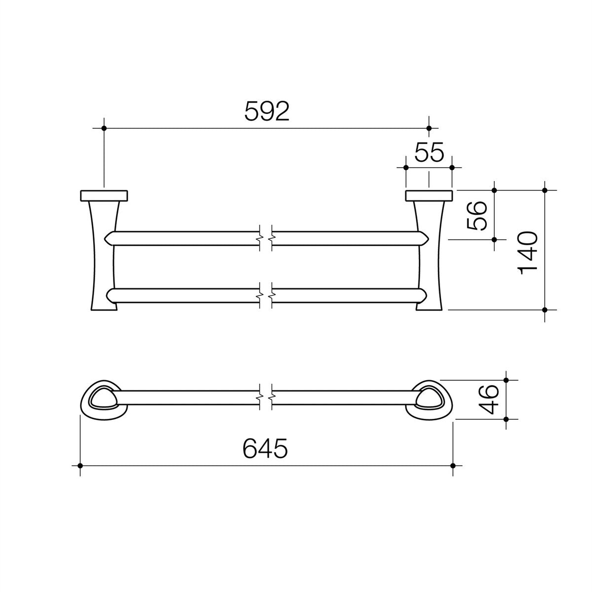 Caroma 600mm Acacia Double Towel Rail Polished Chrome Brass