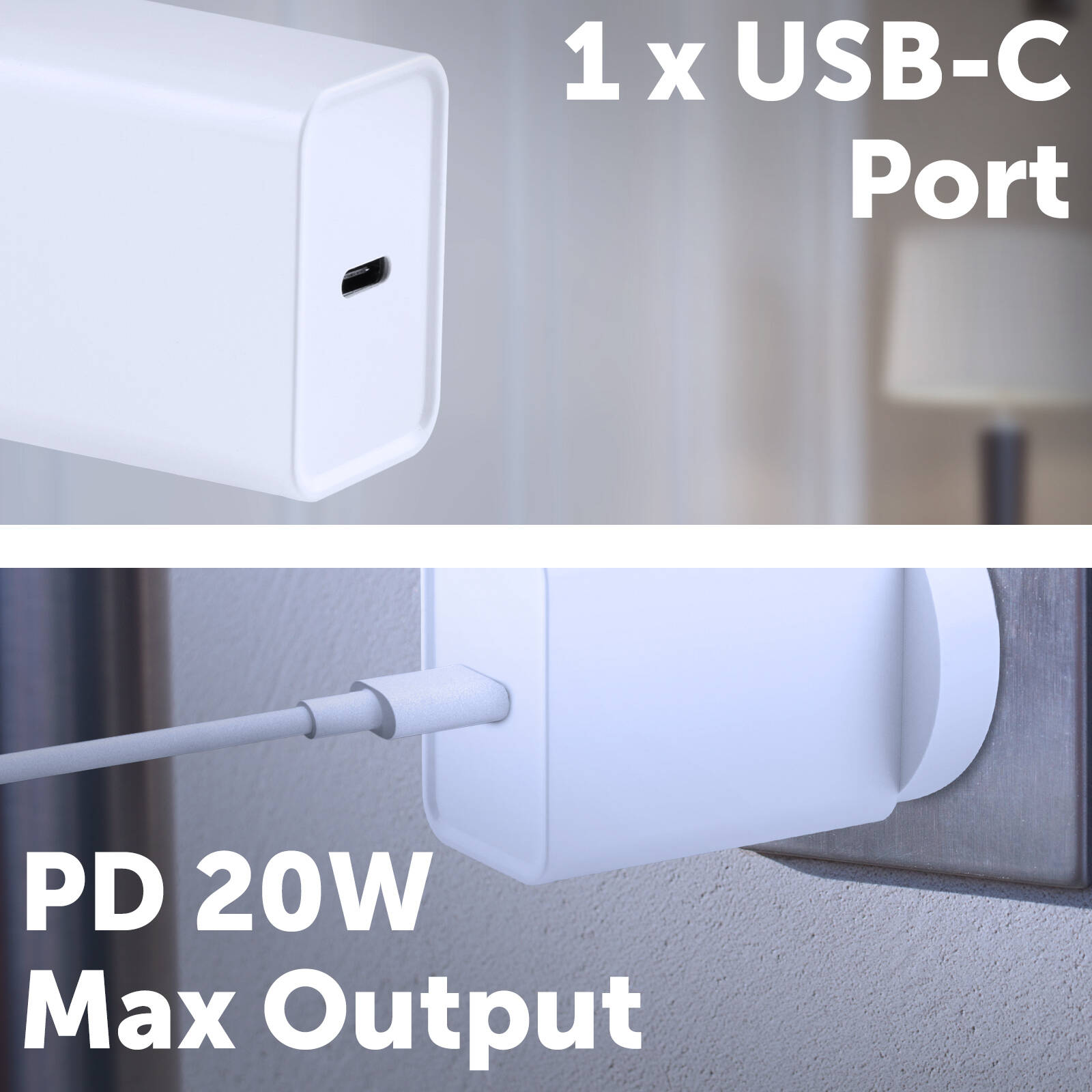 Click 20W USB-C Wall Charger CLK648 - White, Fast Charge for Phones & Tablets