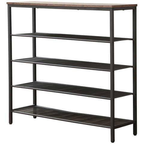 L.T. Williams 5-Tier Shoe Storage - Rustic Brown Top Shelf - Black Steel Frame - 9768