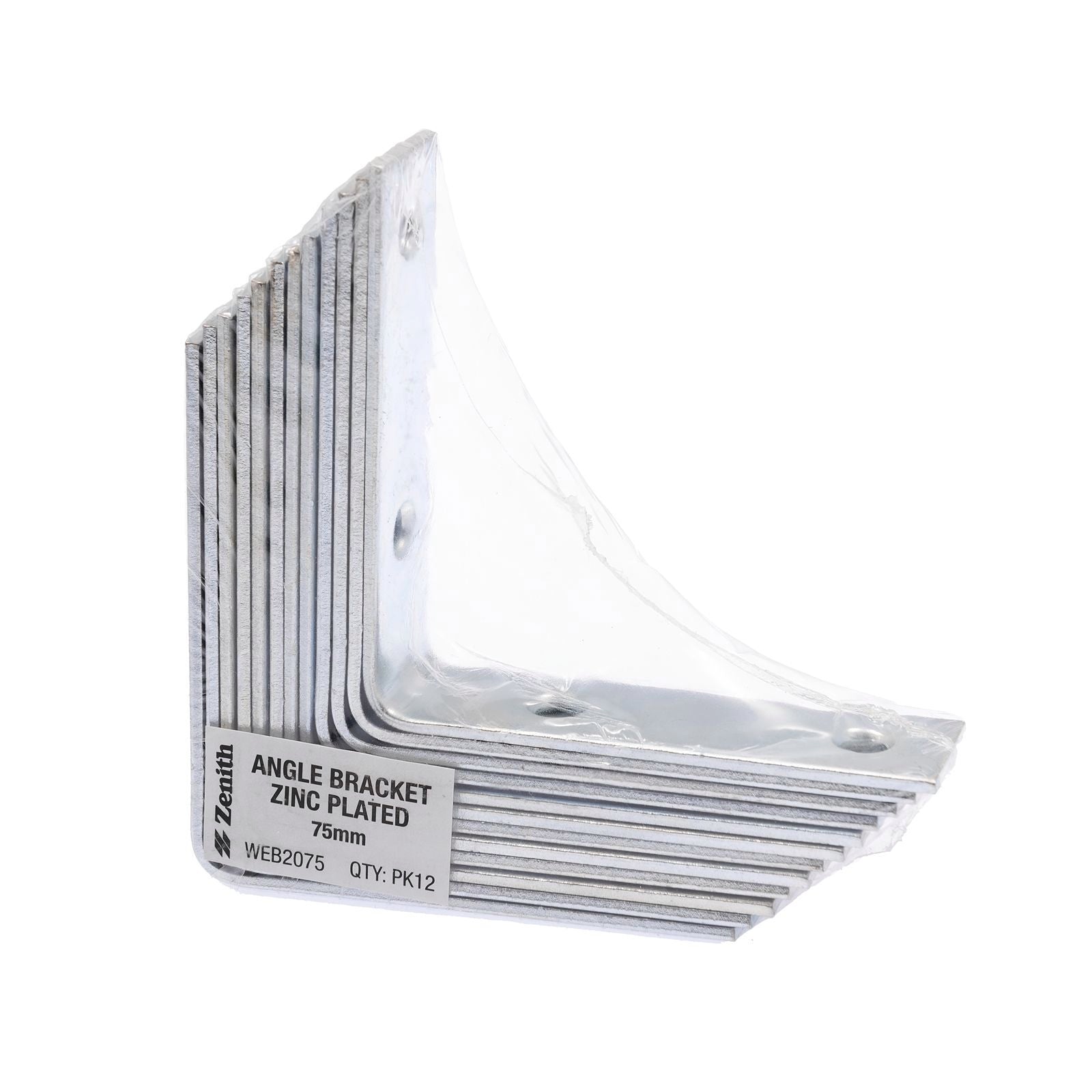 ZENITH 75mm Zinc Plated Steel Angle Bracket 12 Pack