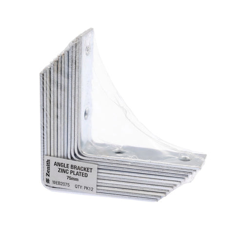 ZENITH 75mm Zinc Plated Steel Angle Bracket 12 Pack