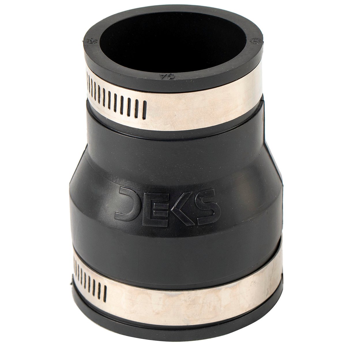 Deks 50 x 40mm Reducer Rubber Joiner - EPDM & Stainless Steel, Underground Rated, Black
