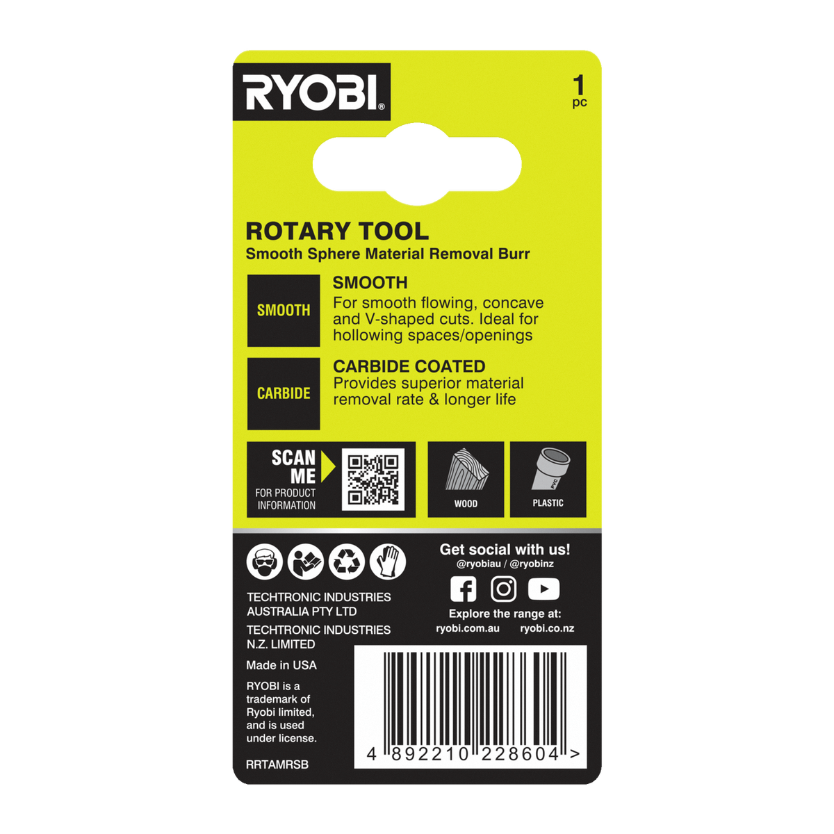 Ryobi Smooth Sphere Material Removal Burr for Rotary Tools
