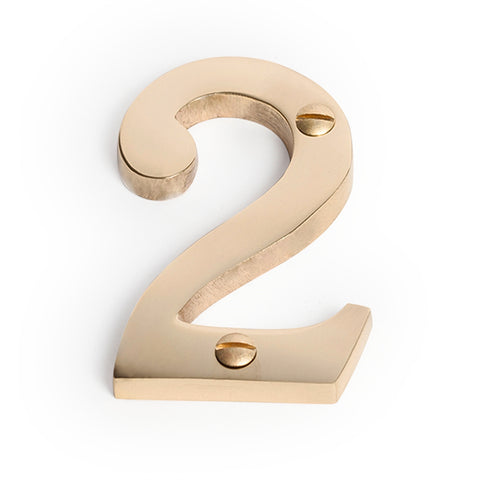 Sandleford 75mm Solid Brass House Number 2 - Weather Resistant, Fixings Included