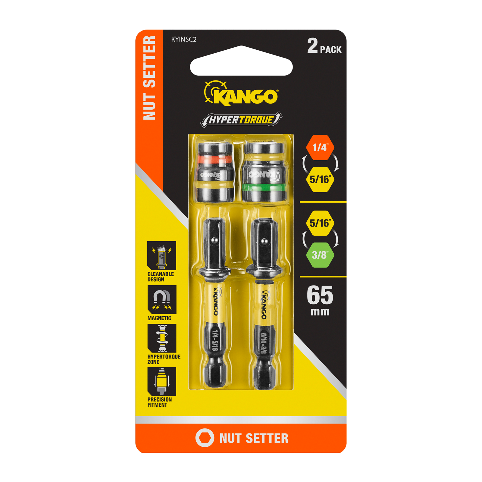 Kango Hypertorque Impact Magnetic Cleanable Nut Setter - 2 Pack, 1/4", 5/16", 3/8"